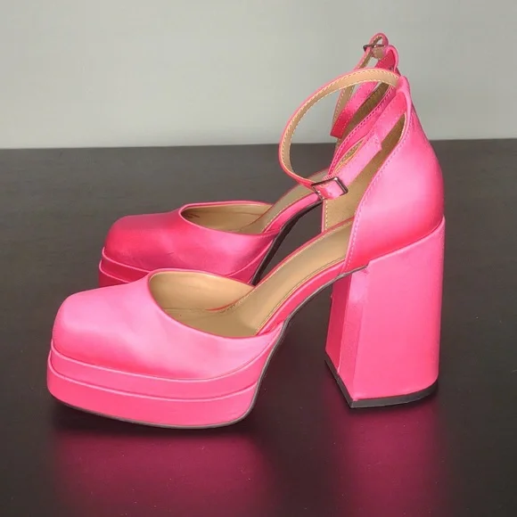 Pink Chunky Retro Block Platform Heels Size 6 - Picture 4 of 13